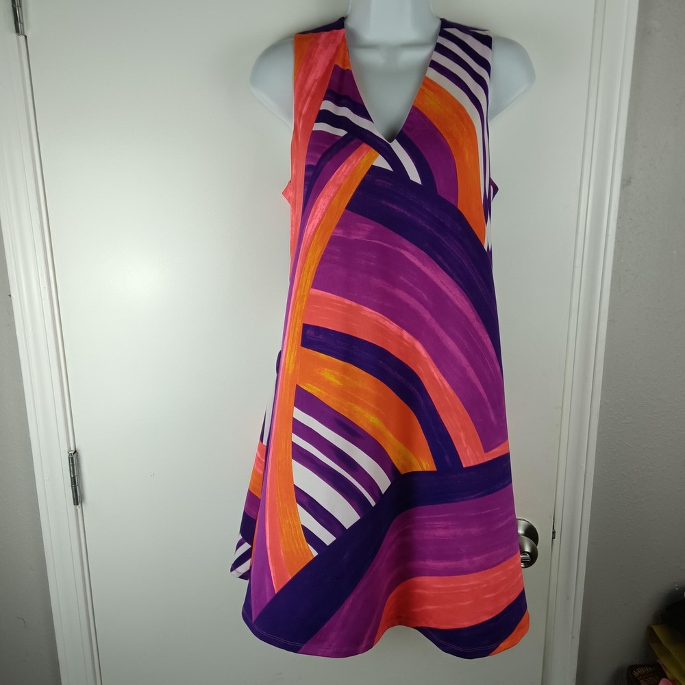 Colorful Abstract Mini Shift Dress S Julie Brown NYC Resort Vacation A-line - Picture 2 of 11